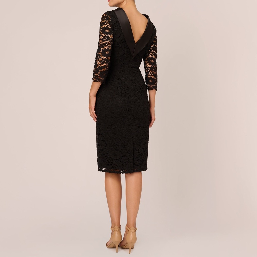 Adrianna Papell Women's Roll Neck Lace Dress With Sheer Elbow Sleeves Black NWT - Picture 4 of 8